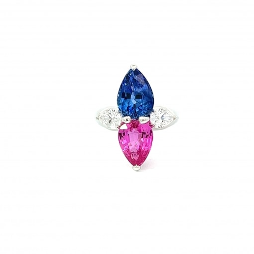 천연 핑크 4.01ct,블루 5.09ct 사파이어 반지