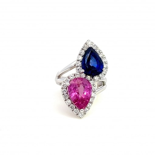 천연 핑크 4.02ct,블루 3.79ct 사파이어 반지