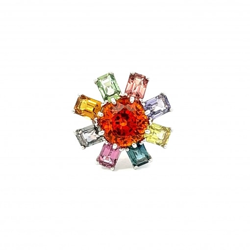 천연 오렌지 5.03ct, 팬시사파이어 5.88ct 반지