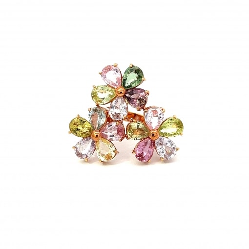 천연 팬시사파이어 꽃3개 반지 (총 11.9ct)