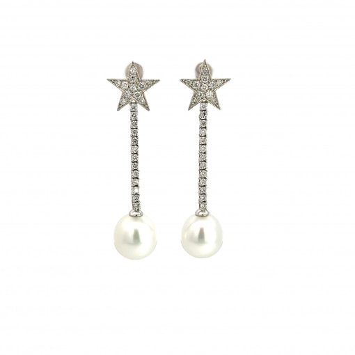 천연 다이아몬드 12.2mm 별 진주 귀걸이